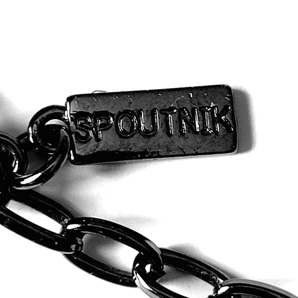 SPOUTNIK Titanium Black Chain Link Circles & Floral Shapes Rhinestone Necklace - Picture 4 of 8